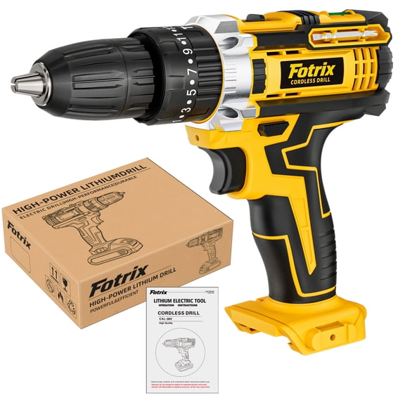 Fotrix 21V Cordless Drill/Driver, Electric Power Drill - Rechargeable Battery, 35 Nm, 25+1 Torque Settings, 2 Speeds, Keyless 3/8" Chisel Drill with LED Light, Home Kit