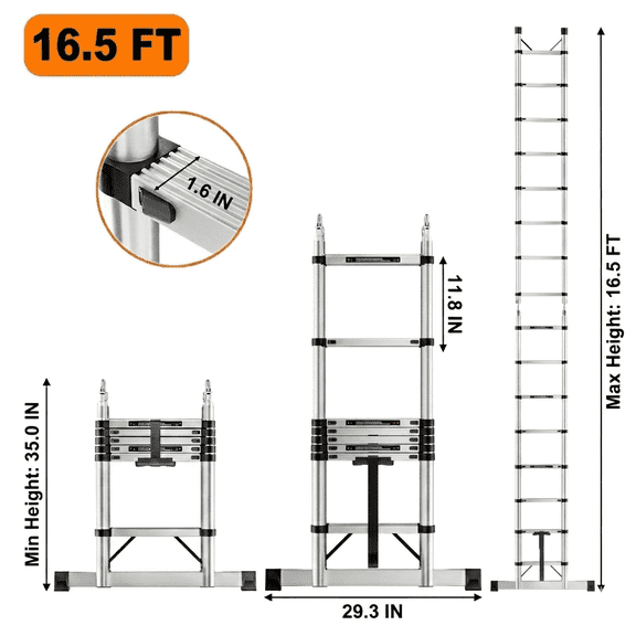 Fotrix 2X2.5M Multi-Position A-Frame Folding Ladder, Heavy-Duty Steel Construction, Safe & Stable Climbing