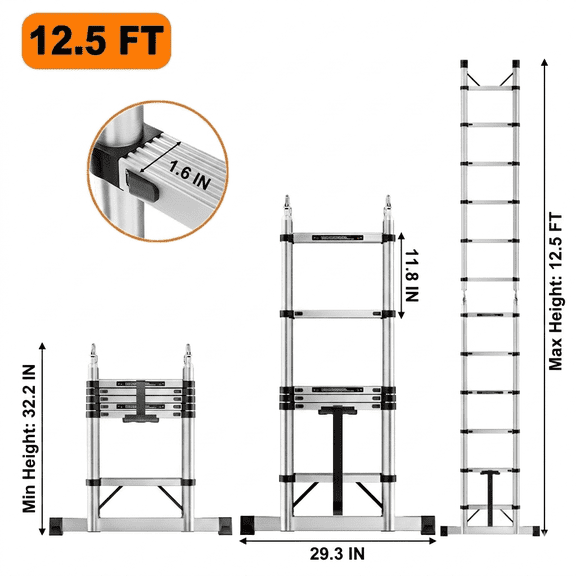 Fotrix 6.2+6.2 ft Multi-Position A-Frame Folding Ladder, Heavy-Duty Steel Construction, Safe & Stable Climbing, Foldable & Space-Saving Design, Versatile for Indoor & Outdoor Use