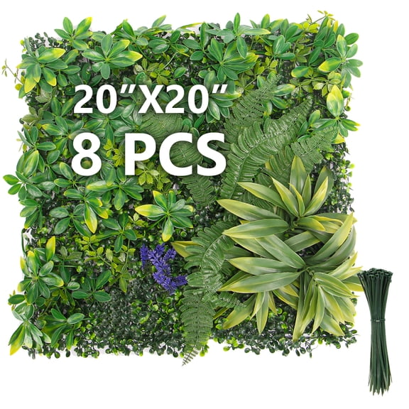 Fotrix Artificial Grass Wall Boxwood Panels Fake Grass Wall 8 Pack 20x20 Inch Indoor Outdoor Garden Fence Privacy Decor