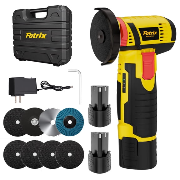 Fotrix Cordless Mini Angle Grinder Kit, 19500 RPM High Speed Grinding Tool, 3 Inch Handheld Grinder with 2 Pack 12V 2Ah Batteries, Ideal for Metal & Wood Cutting Polishing Grinding