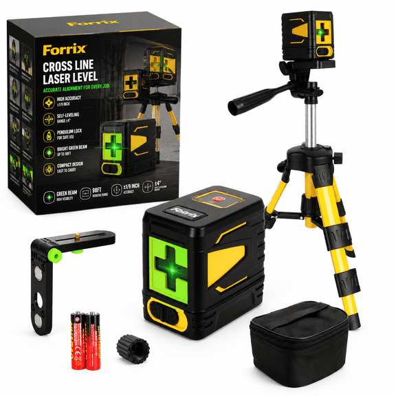 Fotrix Green Cross Line Laser Level with Tripod, Self-Leveling Laser Level, Magnetic Base, Carrying Case and AA Batteries Included