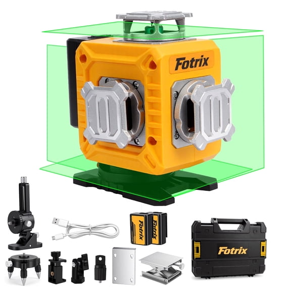 Fotrix Laser Level 4x360° Self Leveling Laser Level, Green Line Laser 4D Laser Leveler Tool with 2Pcs Batteries for Picture Hanging, Tile, Home Renovation