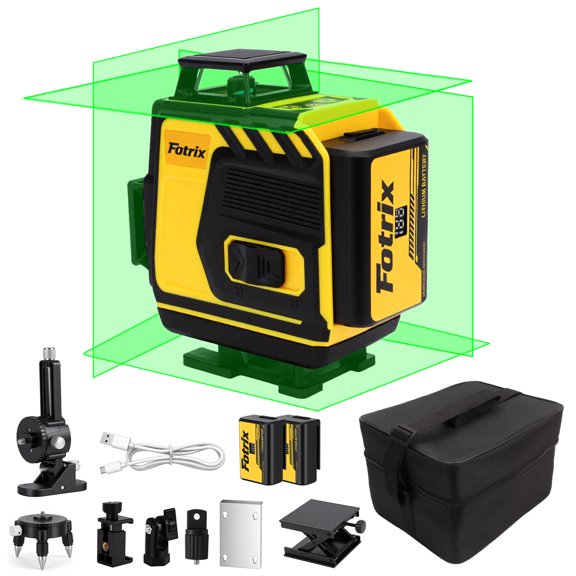 Fotrix Laser Level, Self Leveling Laser Level 4x360, Green Line Laser 4D Laser Leveler Tool with 2Pcs Batteries for Picture Hanging, Tile, Home Renovation, Indoor