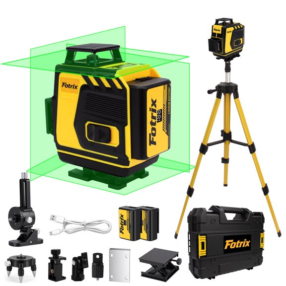 Fotrix Laser Level with Tripod, Self Leveling Laser Level 4x360, Green Line Laser 4D Laser Leveler Tool with 2Pcs Batteries for Picture Hanging, Tile, Home Renovation, Indoor