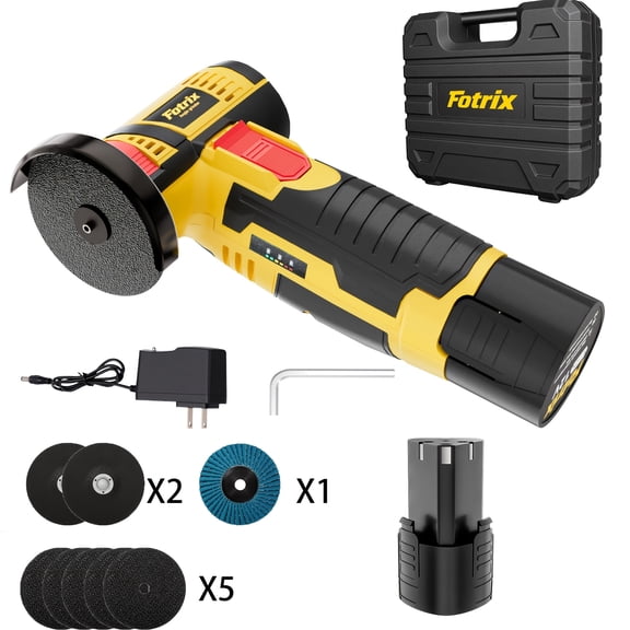 Fotrix Mini Cordless Angle Grinder Kit, Handheld Portable Battery Powered Grinder for Metal Cutting, Grinding & Polishing