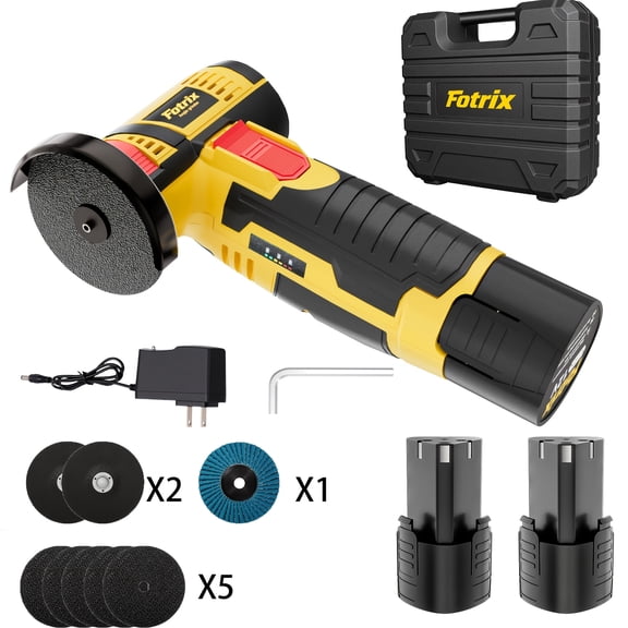 Fotrix Mini Cordless Angle Grinder Kit, Handheld Portable Battery Powered Grinder for Metal Cutting, Grinding & Polishing