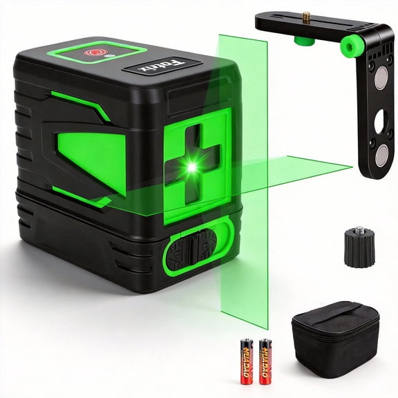 Fotrix Self Leveling Green Cross Line Laser Level, 100Ft 360° Magnetic Base Laser Tool for Picture Hanging, Tile Installation, Decoration & DIY Construction Projects, Safety Class II