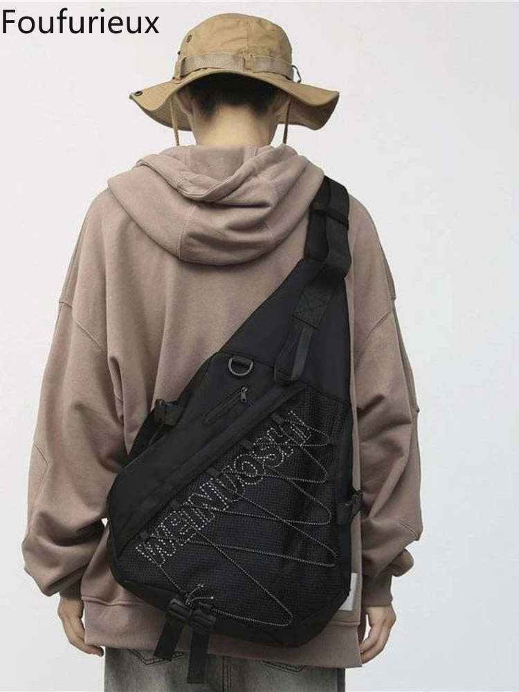 Foufurieux Men Fashion Brand Large Capacity Chest Bag Men Japanese Casual  Simple Shoulder Bag Women Shoulder Bag Cross Body Bag
