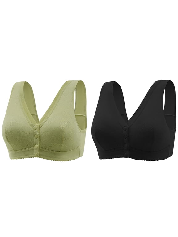 2 Pack Plus Size Front Closure Bras Seniors Comfy Wireless Sleep Bras High Support Push up Bras