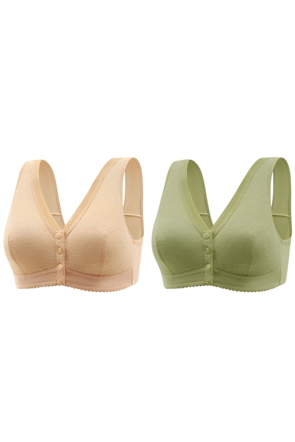 2 Pack Plus Size Front Closure Bras Seniors Comfy Wireless Sleep Bras High Support Push up Bras