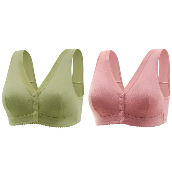 Fouhkni 2 Pack Plus Size Front Closure Bras Seniors Comfy Wireless Sleep Bras High Support Push up Bras