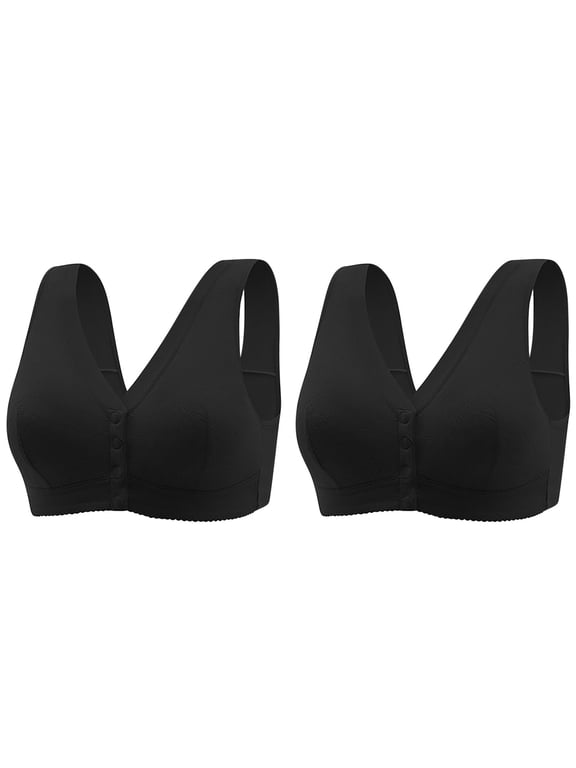 2 Pack Plus Size Front Closure Bras Seniors Comfy Wireless Sleep Bras High Support Push up Bras