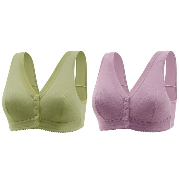 Fouhkni 2 Pack Plus Size Front Closure Bras Seniors Comfy Wireless Sleep Bras High Support Push up Bras