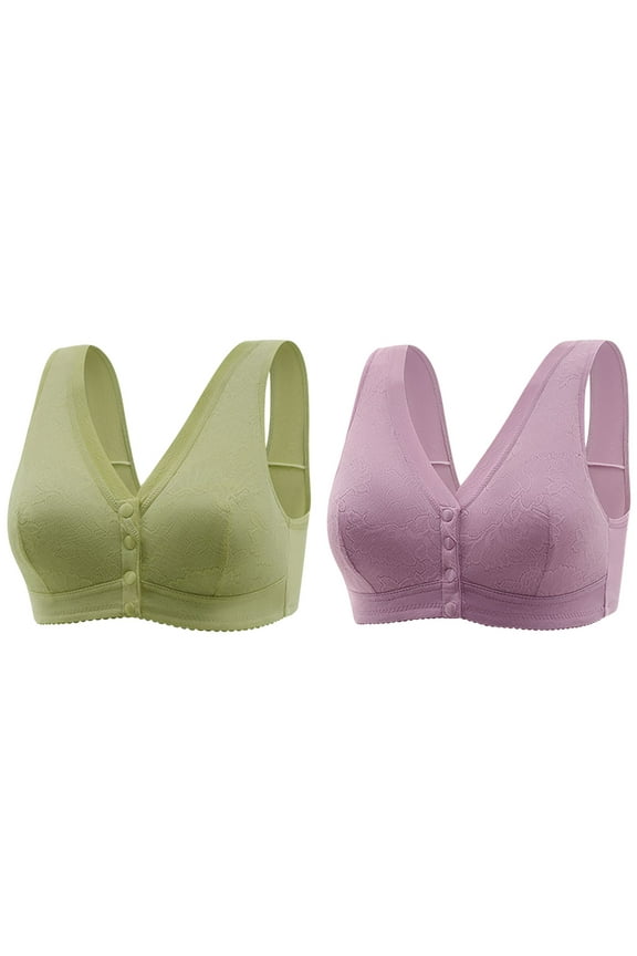 2 Pack Plus Size Front Closure Bras Seniors Comfy Wireless Sleep Bras High Support Push up Bras