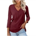 thumbnail image 1 of Fouhkni 3/4 Sleeve T Shirts for Women V Neck Half Button Loose Basic Tunic Tops Summer Solid Color Blouses, 1 of 6