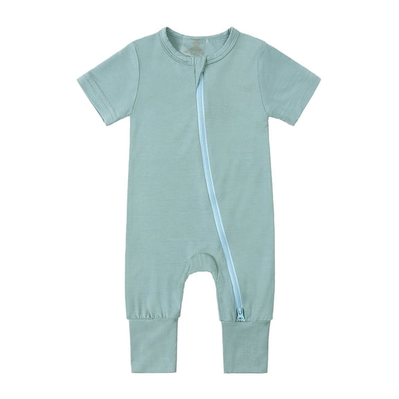 Fouhkni Baby Boy Girl Romper Infant Short Sleeve Crew Neck Full Zipper Jumpsuits Toddler 1 Piece Fall Clothes