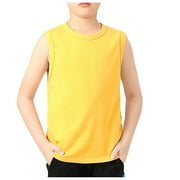 Fouhkni Boys Tank Tops Summer Sleeveless Crew Neck Loose Casual Solid Color T Shirts Children Sports Tees