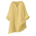 thumbnail image 1 of Fouhkni Cotton Linen Shirts for Women Plus Size 3/4 Sleeve Half Button V Neck Oversized Tee Blouses, 1 of 5