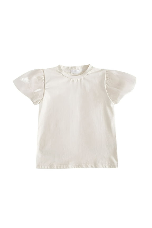 Infant Toddler Baby Girl Top Basic Plain Ruffle Cap Sleeve T-Shirt Loose Casual Comfy Tee Blouse