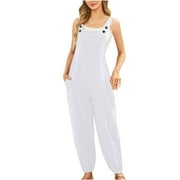 Fouhkni Jumpsuit for Women Adjustable Strap Casual Jogger Rompers Loose Fitted Overalls with Pockets