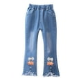 thumbnail image 1 of Fouhkni Kids Girls Flared Jeans Casual Solid Color Ruffle Denim Bell-Bottoms Mid Waist Pull On Jeggings, 1 of 7