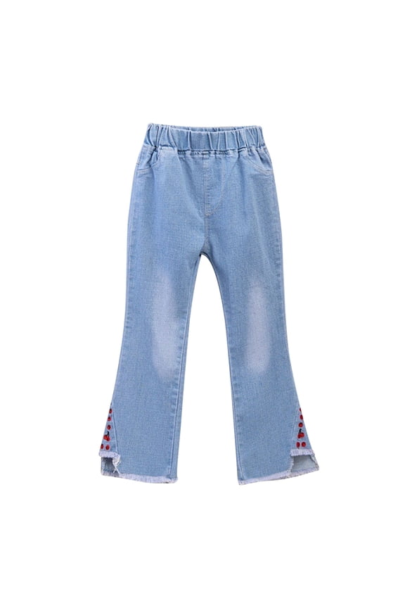 Kids Girls Flared Jeans Casual Solid Color Ruffle Denim Bell-Bottoms Mid Waist Pull On Jeggings
