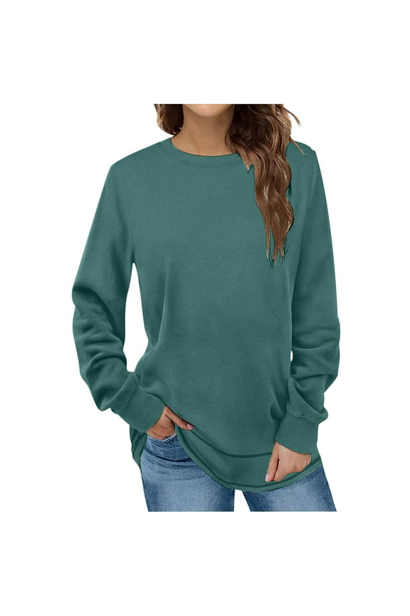 Long Sleeve Fall Tops for Women Crew Neck Dressy Casual Sweatshirts Loose Fitted Comfy Tunic Tops