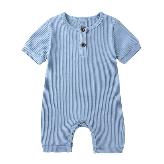 Fouhkni Newborn Baby Boy Girl Romper Short Sleeve Button Jumpsuit 1-Piece Unisex Solid Color Outfits Clothes