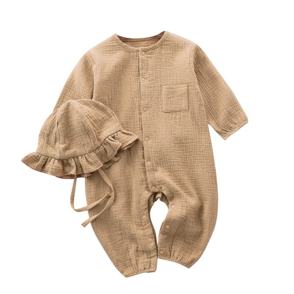 Fouhkni Newborn Baby Jumpsuit Toddler Girls Boys Romper Clothing Long Sleeve Bodysuit Solid Color Romper
