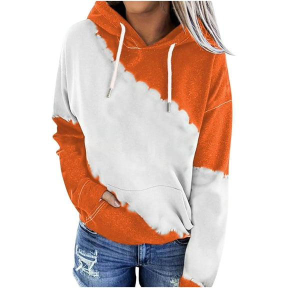 Fouhkni Ovesized Hooded for Women Drawstring Neck Long Sleeve Sweatshirts Color Block Pullover Tops