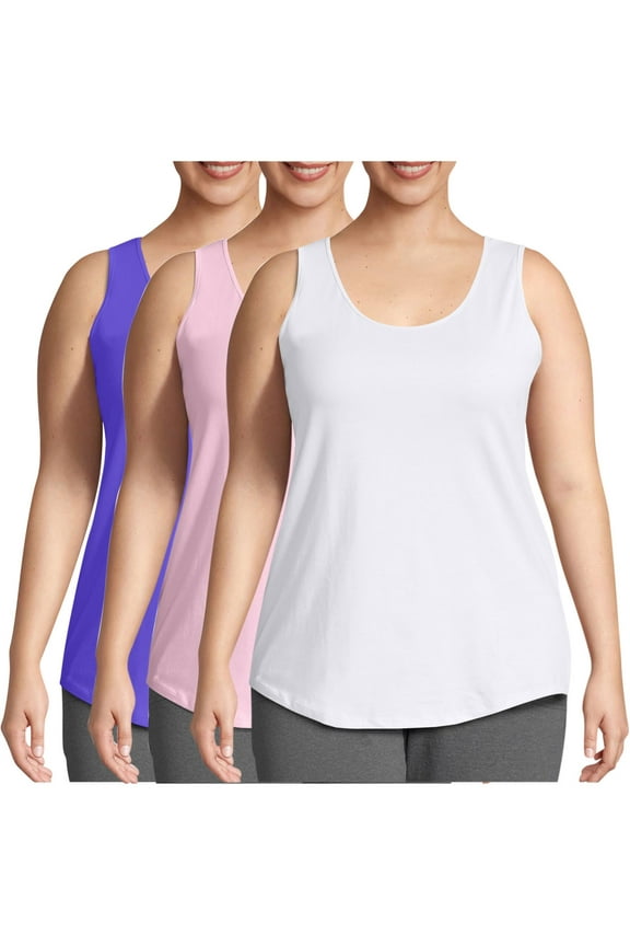 Plus Size Tank Tops for Women Sleeveless Round Neck Basic Loose Casual Plain Tunic Tops 3 Pack