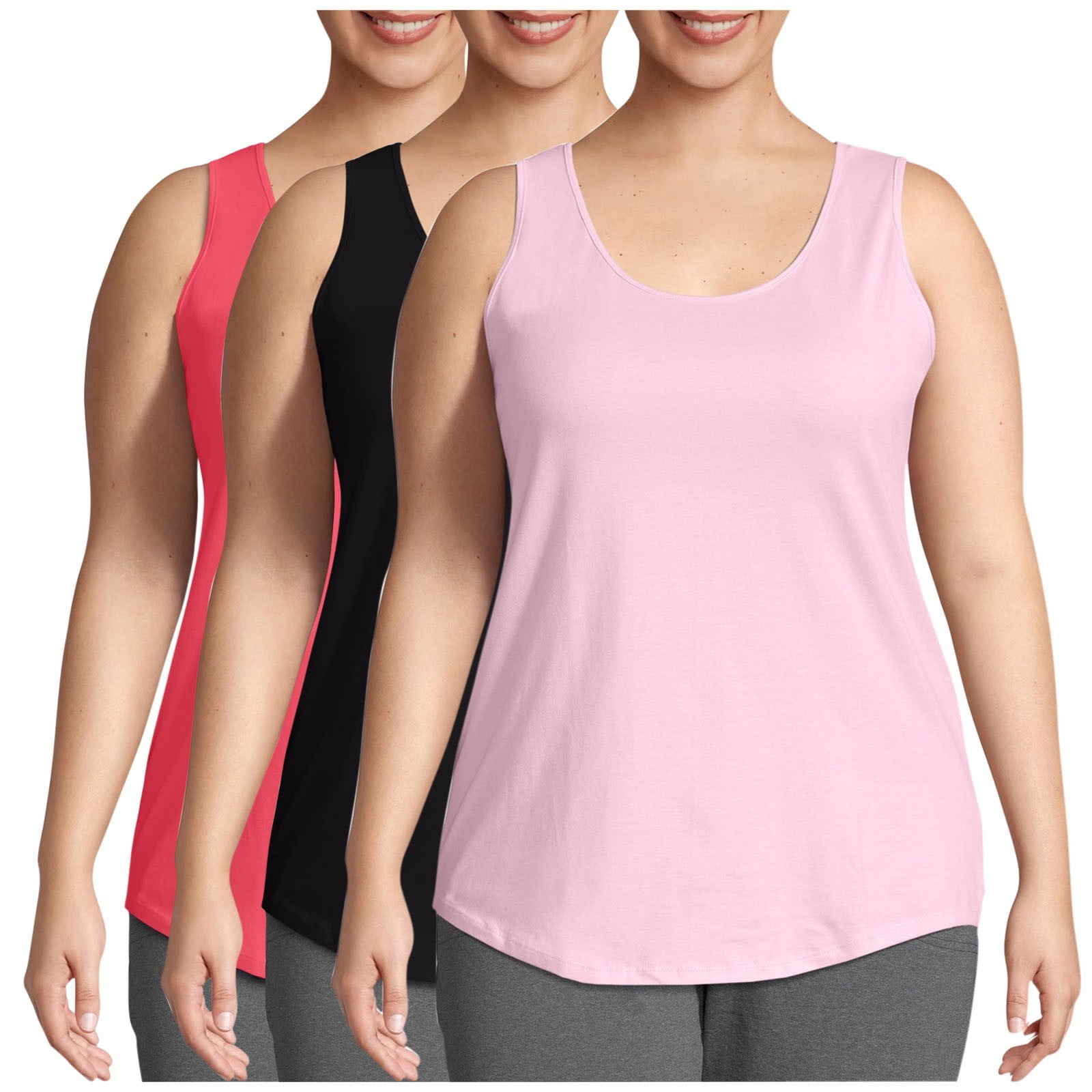Fouhkni Plus Size Tank Tops for Women Sleeveless Round Neck Basic Loose Casual Plain Tunic Tops 3 Pack