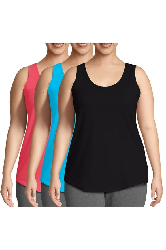 Plus Size Tank Tops for Women Sleeveless Round Neck Basic Loose Casual Plain Tunic Tops 3 Pack
