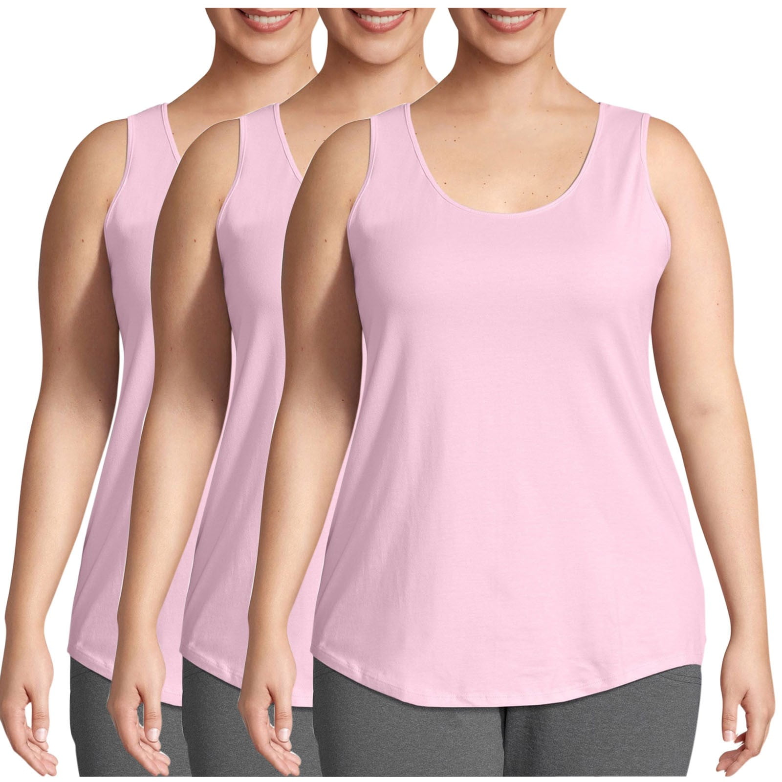 Fouhkni Plus Size Tank Tops for Women Sleeveless Round Neck Basic Loose Casual Plain Tunic Tops 3 Pack