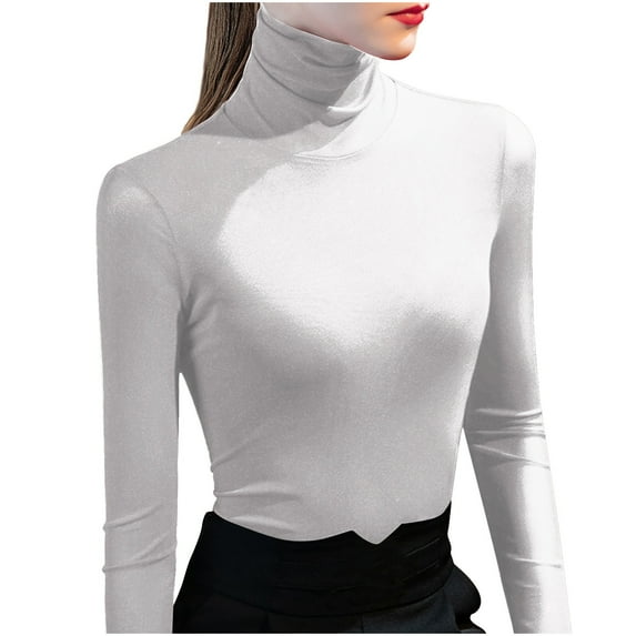 Fouhkni Plus Size Tops for Women Long Sleeve High Neck Slim Fitted Basic Solid Color Undershirts