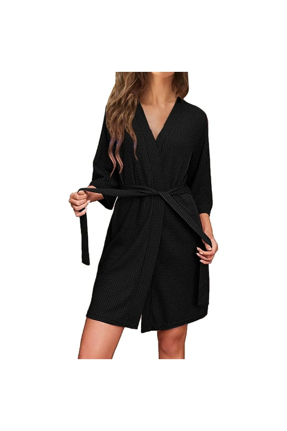 Robes for Women Bathrobe Soft Lightweight Knee Length Loungewear Comfy Sleepwear Robes with Belt