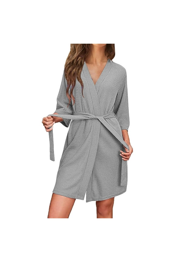 Robes for Women Bathrobe Soft Lightweight Knee Length Loungewear Comfy Sleepwear Robes with Belt