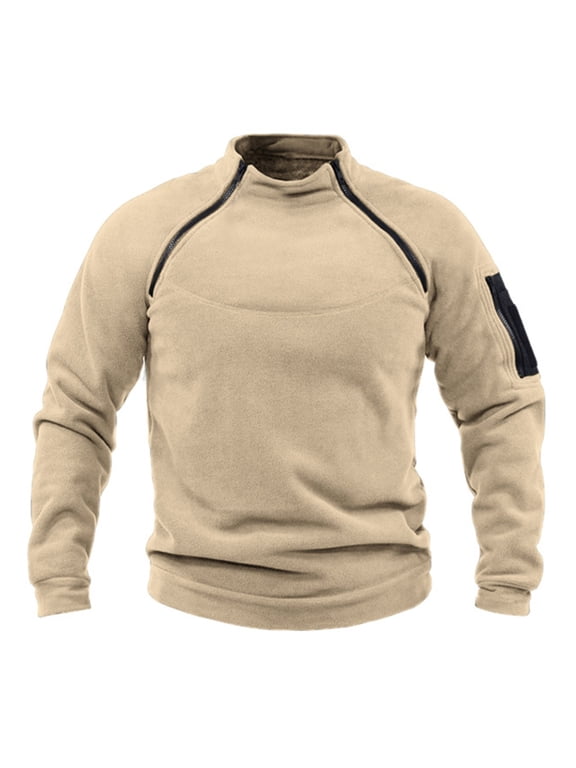 Sweatshirts for Men Long Sleeve 2-Zip Warm Pullover Winter Fleece Outdoor Sport Slim Fitted Tunic Tops