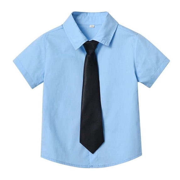 Fouhkni Toddler Boys Shirts Summer Loose Casual Short Sleeve Lapel Button down Solid Color Tee Blouses