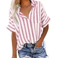 thumbnail image 1 of Fouhkni Women Plus Size Button down Shirts Short Sleeve Collared Trendy Striped Vacation Work Blouses, 1 of 9