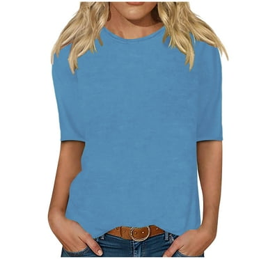 Fouhkni Womens Half Sleeve T Shirts Crew Neck Casual Solid Color Basic Tees Loose Comfy Tunic Tops
