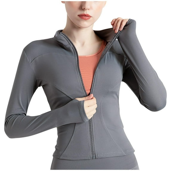 Fouhkni Womens Jackets Long Sleeve Full Zipper Athletic Stretchy Slim Fitted Workout Gym Yoga Jackets