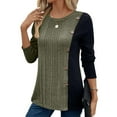 thumbnail image 1 of Fouhkni Womens Long Sleeve Shirts Crewneck Color Block Side Buttons Tunic Tops Fall Fashion Sweaters, 1 of 6