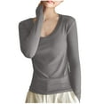 thumbnail image 1 of Fouhkni Womens Long Sleeve Shirts Scoop Neck Loose Fitted Solid Color Fall Winter Casual Basic Tops, 1 of 9