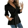 thumbnail image 1 of Fouhkni Womens Long Sleeve Tops V Neck Belted Blouses Dressy Casual Elegant Wrap Shirts with Pockets, 1 of 6