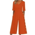 thumbnail image 1 of Fouhkni Womens Wide Leg Jumpsuits Short Sleeve V Neck Casual Loose Comfy Button Split Rompers with Pockets, 1 of 6