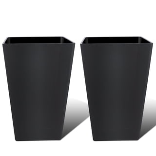 FOUKUS Tall Planters for Outdoor Plants Set of 2 - 18.3 Inch Black Plastic Planter Pots with Drainage Mesh Pads & Removable Shelf - Front Porch, Patio, Garden, Indoor Decor