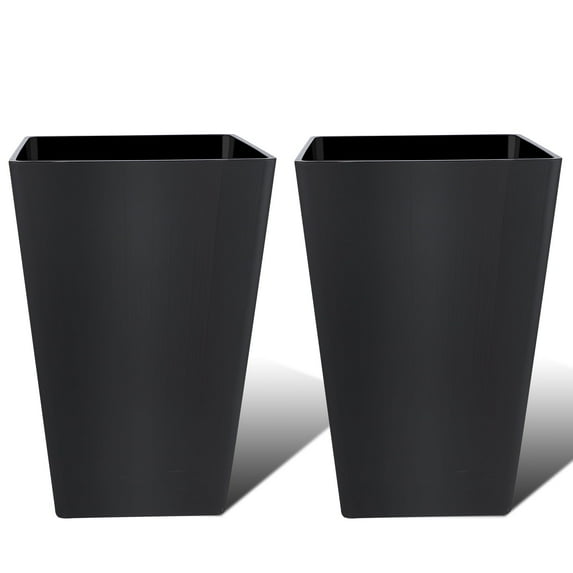 FOUKUS Tall Planters for Outdoor Plants Set of 2 - 18.3 Inch Black Plastic Planter Pots with Drainage Mesh Pads & Removable Shelf - Front Porch, Patio, Garden, Indoor Decor