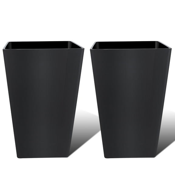 FOUKUS Tall Planters for Outdoor Plants Set of 2 - 18.3 Inch Black Plastic Planter Pots with Drainage Mesh Pads & Removable Shelf - Front Porch, Patio, Garden, Indoor Decor